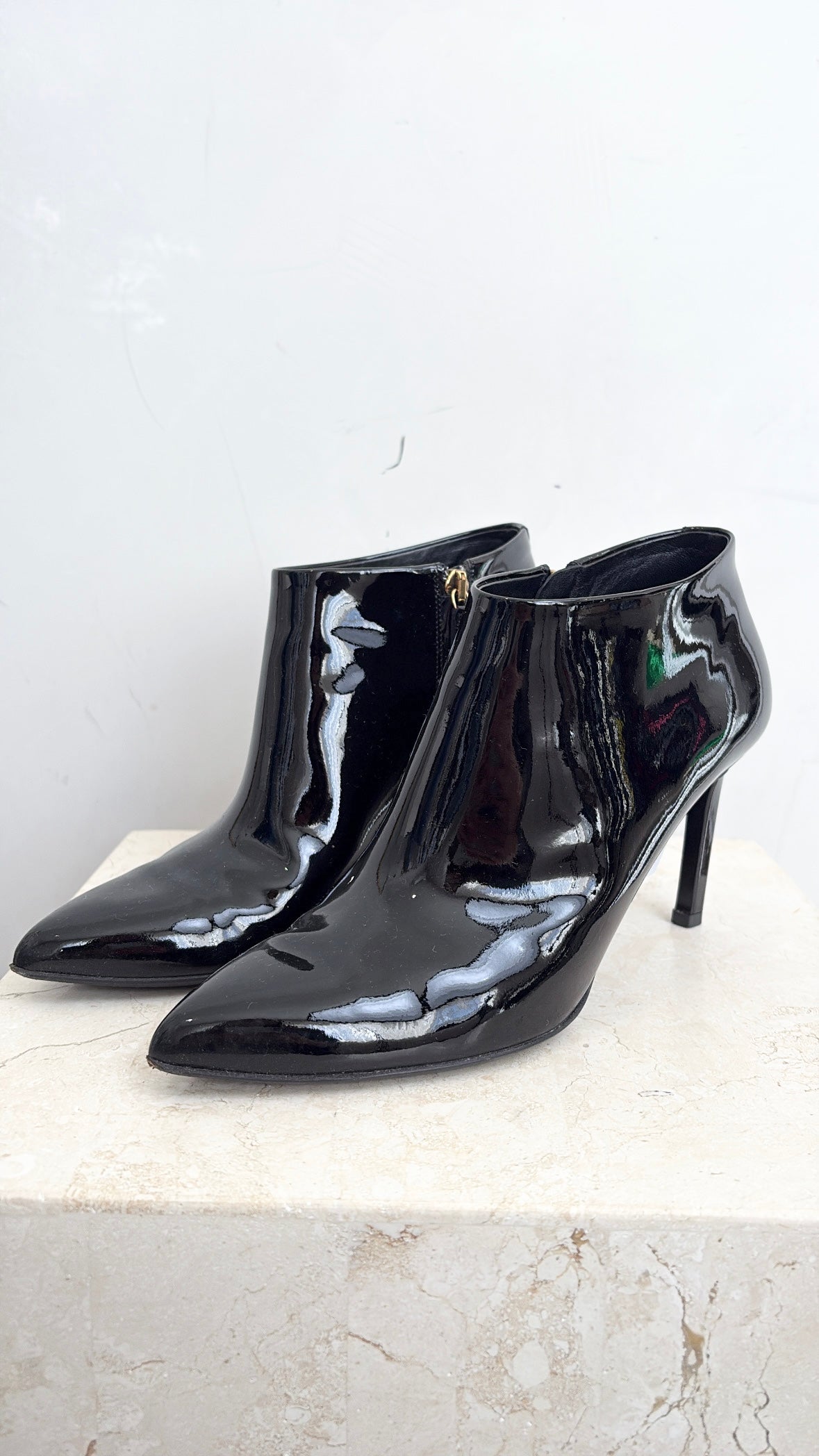 Gucci Black Patent Leather Pointed Ankle Boots, 37