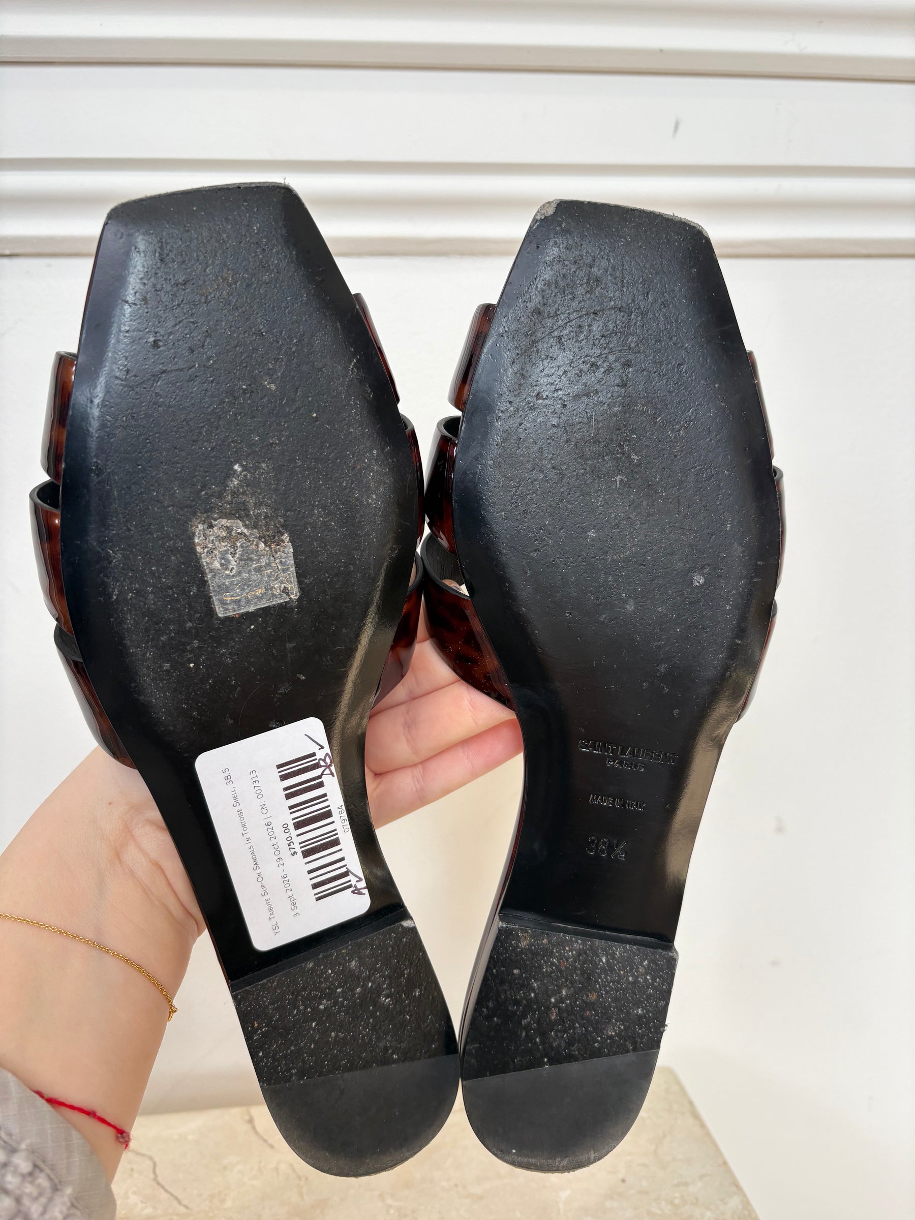 YSL Tribute Slip-On Sandals In Tortoise Shell, 38.5