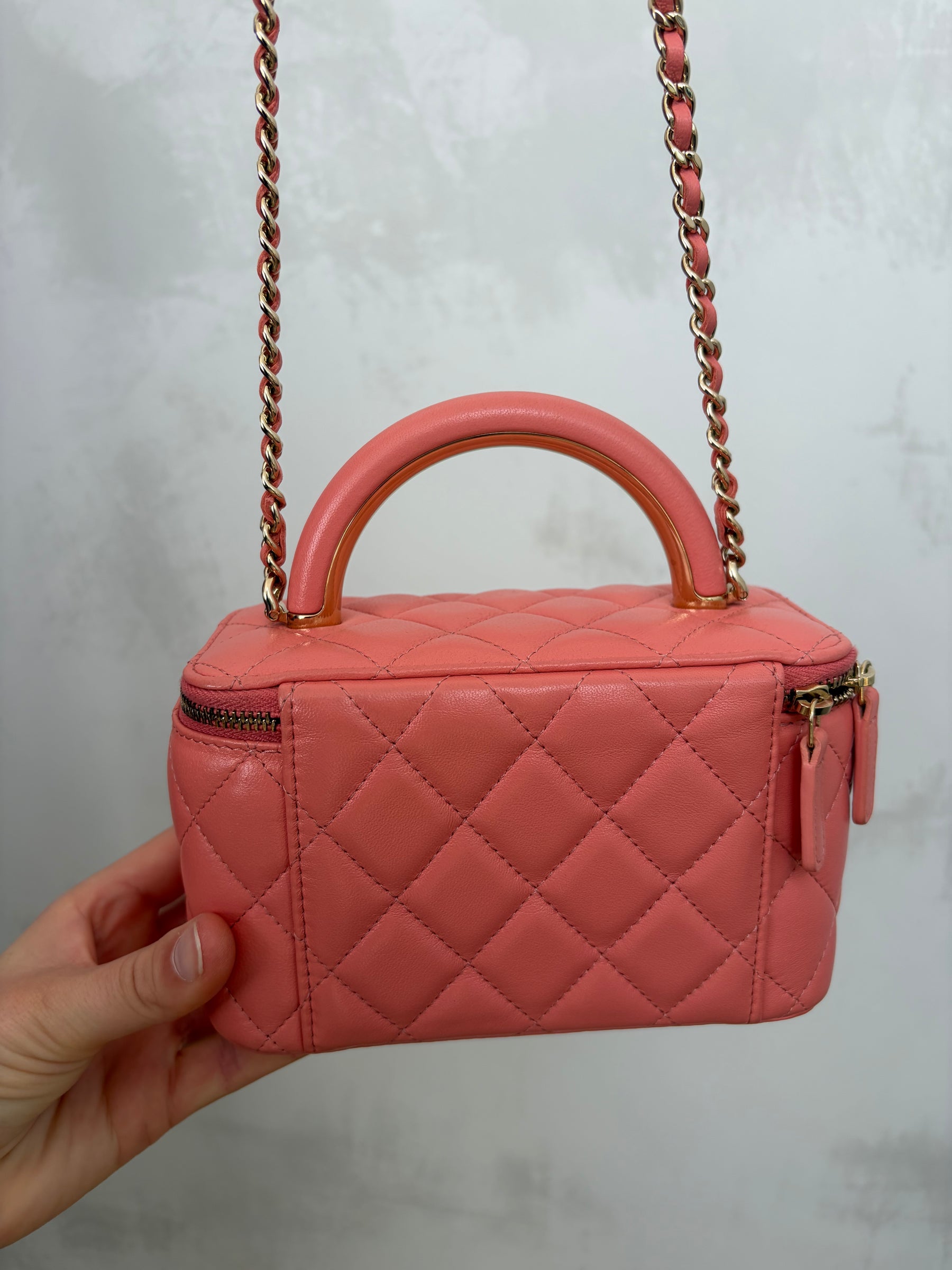 Chanel Coral Lambskin Leather Top Handle Vanity