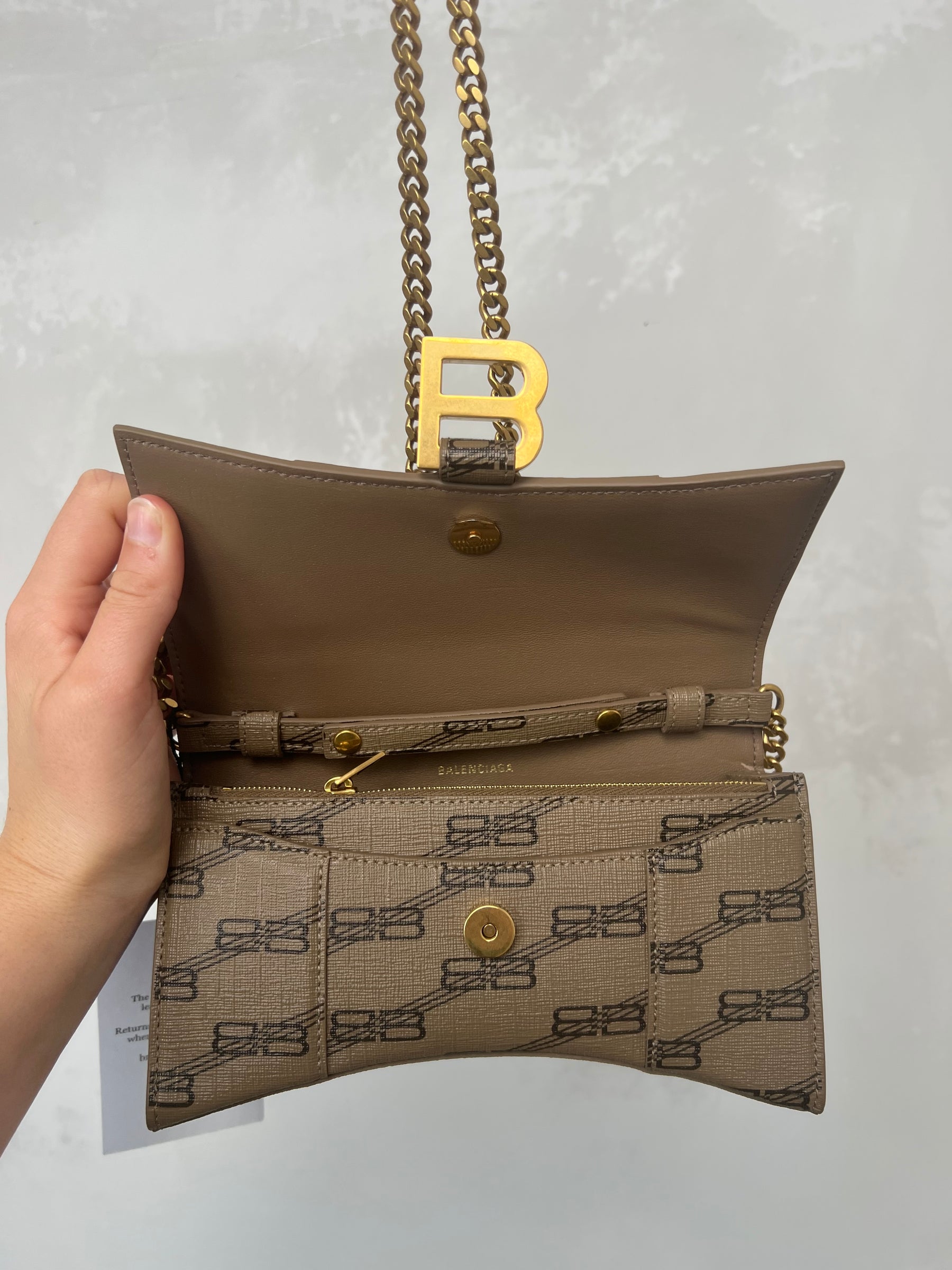 Balenciaga Taupe and Black Leather Monogram Hourglass Mini Bag