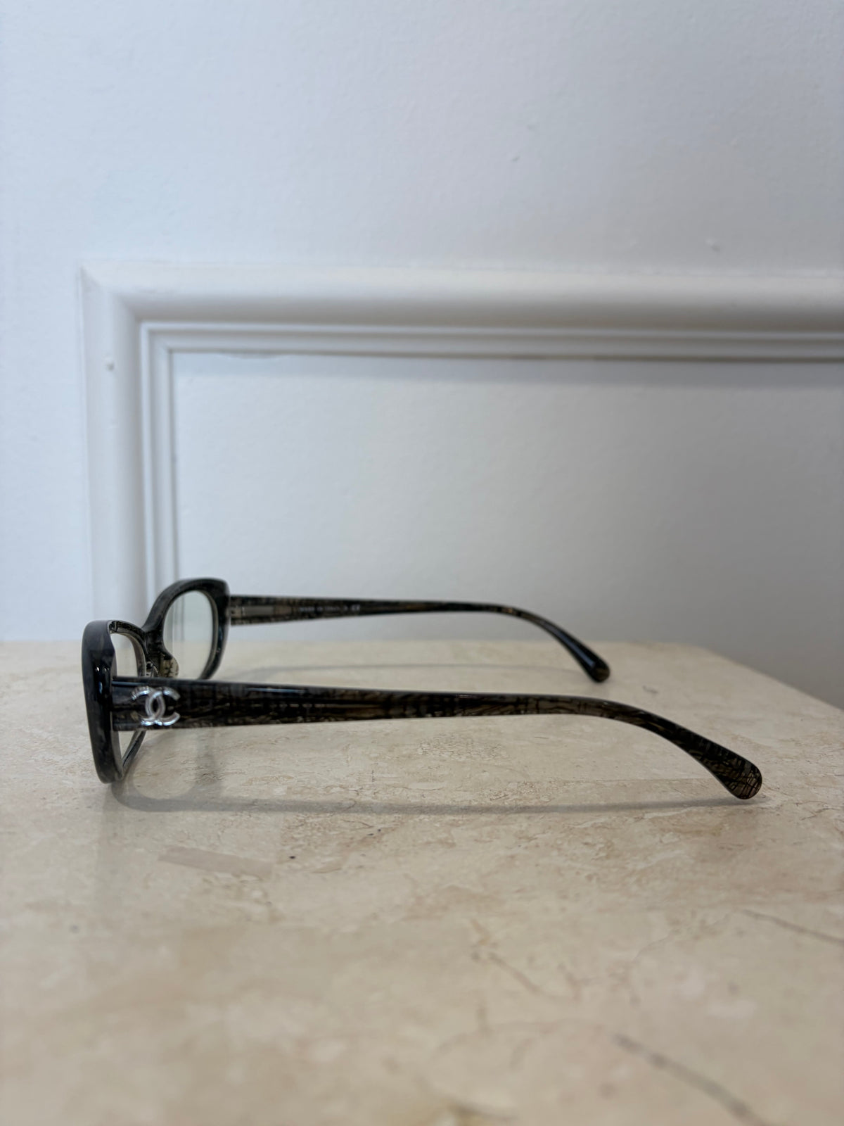 Chanel Charcoal Textured Oval Optical Glasses