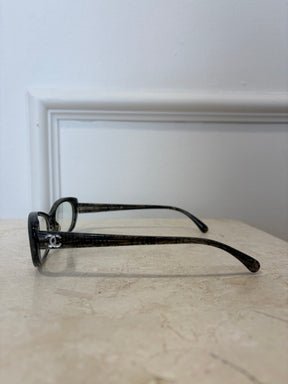Chanel Charcoal Textured Oval Optical Glasses