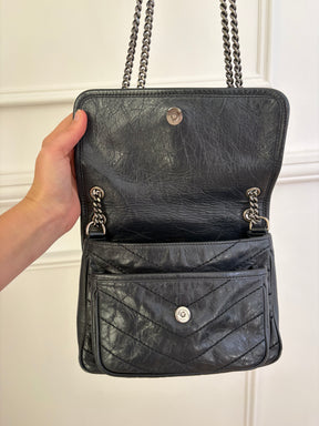 Saint Laurent Navy Crinkled Leather Baby Niki Bag