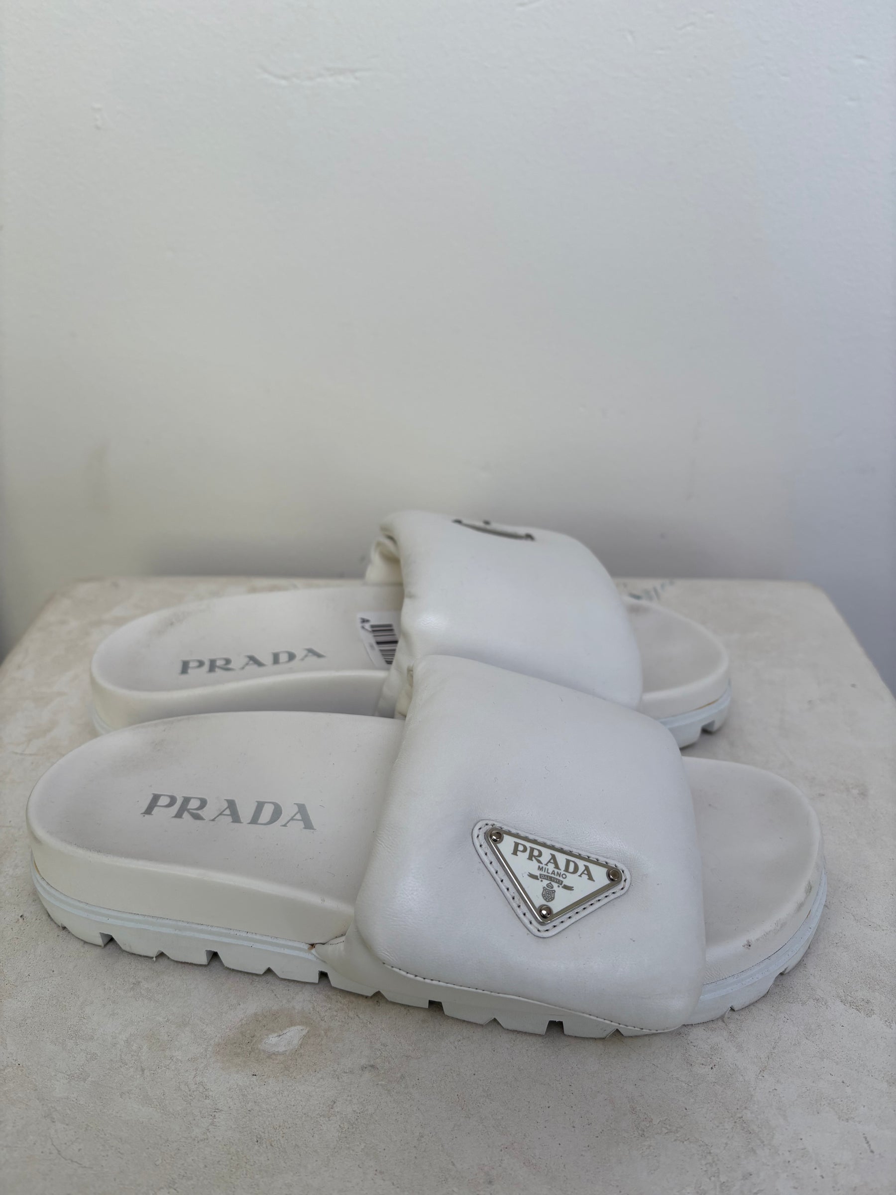 Prada White Padded Slides, 37.5