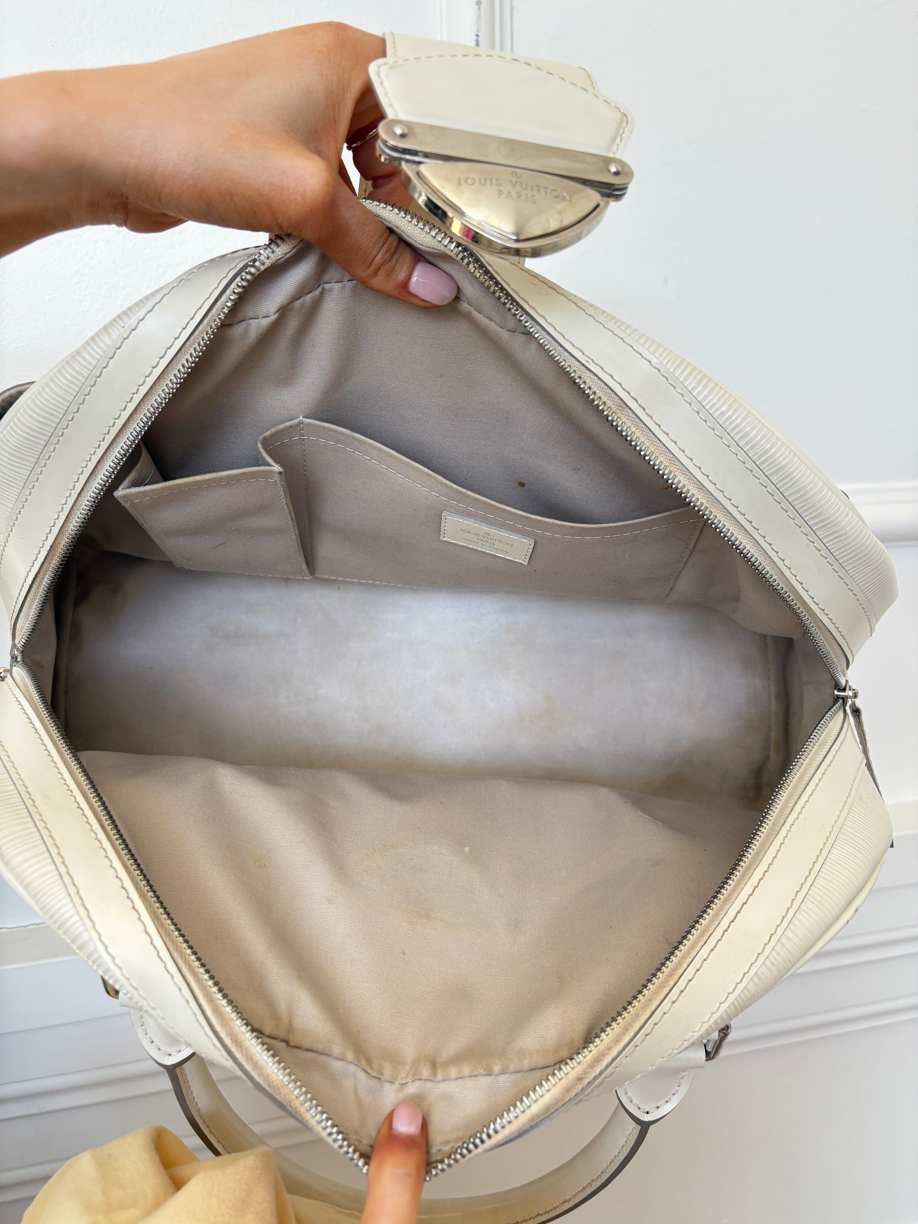 Louis Vuitton Cream EPI Leather Top Handle Bowling Bag