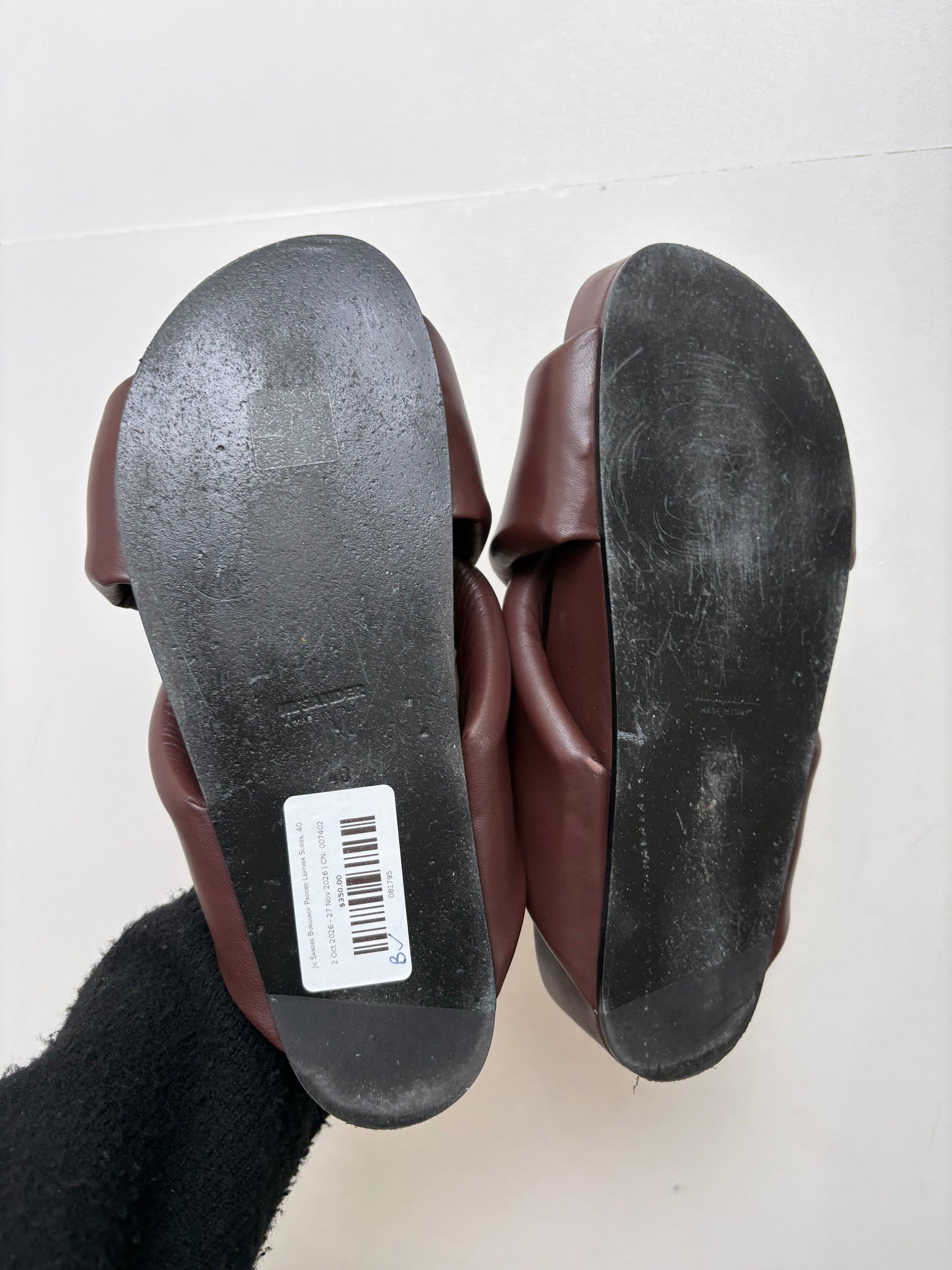 Jil Sander Burgundy Padded Leather Slides, 40