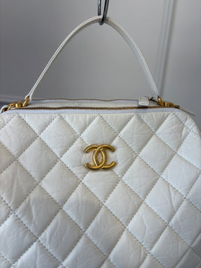Chanel White Lambskin Leather Retro Spirit Bowling Bag