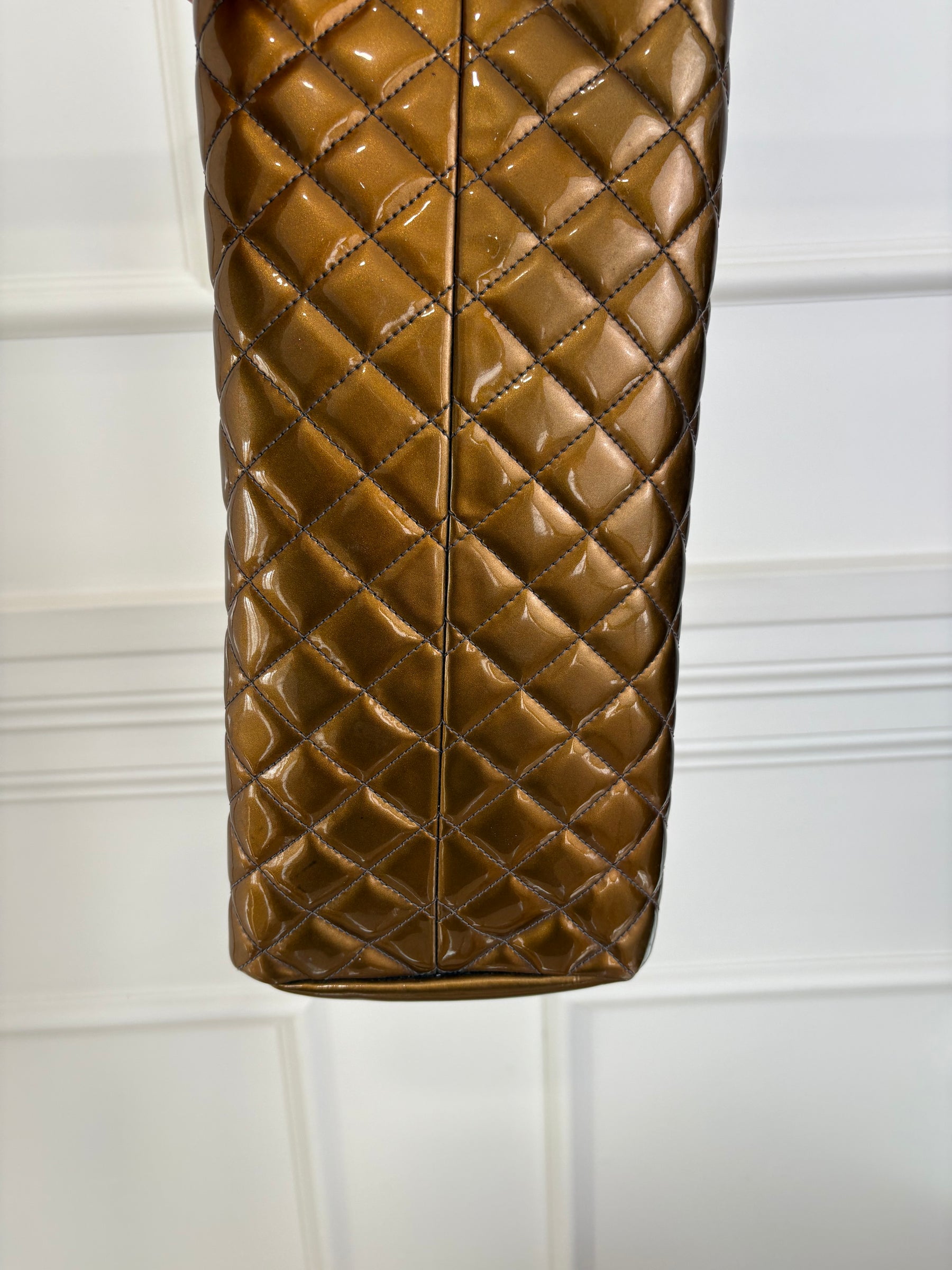Chanel Khaki Bronze Patent Mademoiselle Bowling Bag