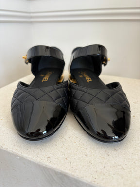 Chanel Black Quilted and Patent Leather Turn Lock Mary Janes, 38 C