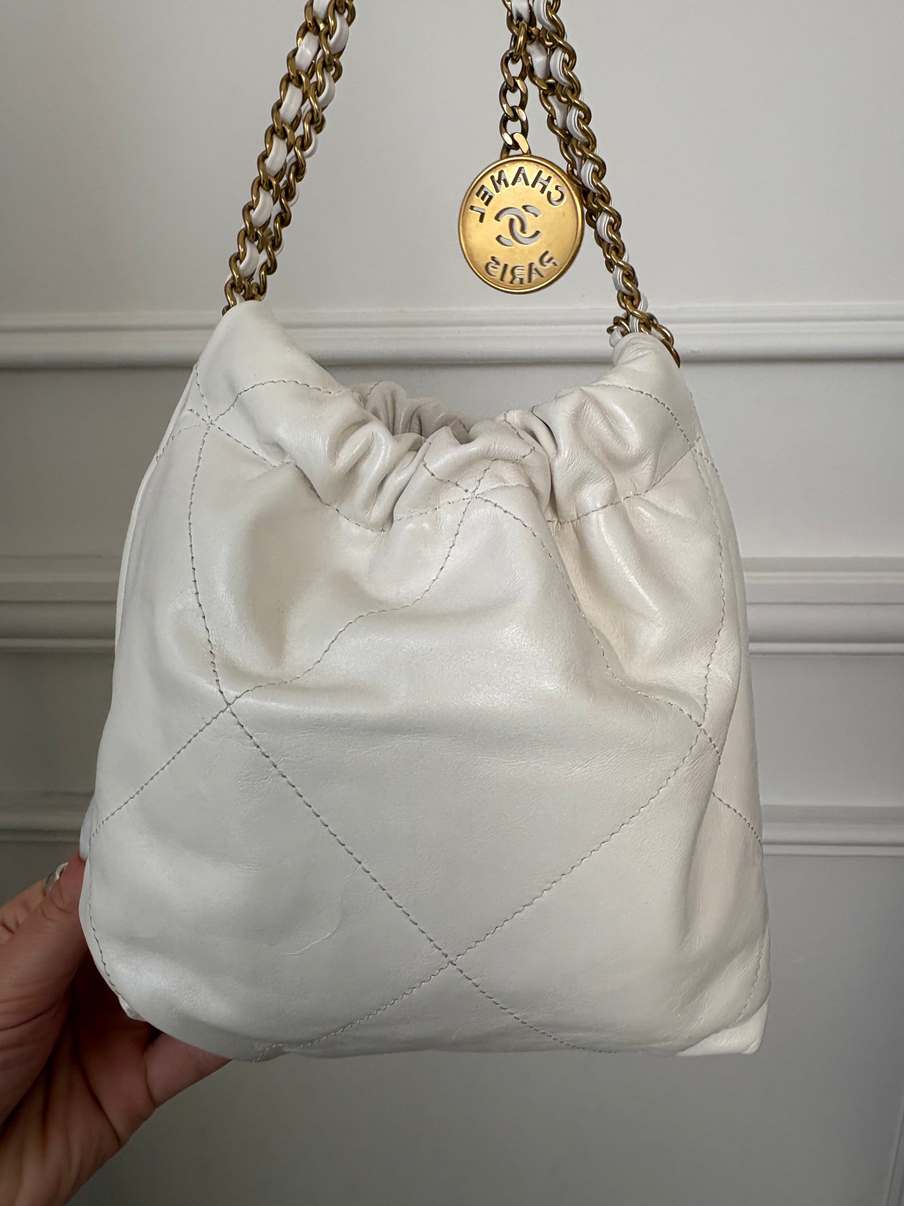 Chanel 22 Mini Hobo Bag In White