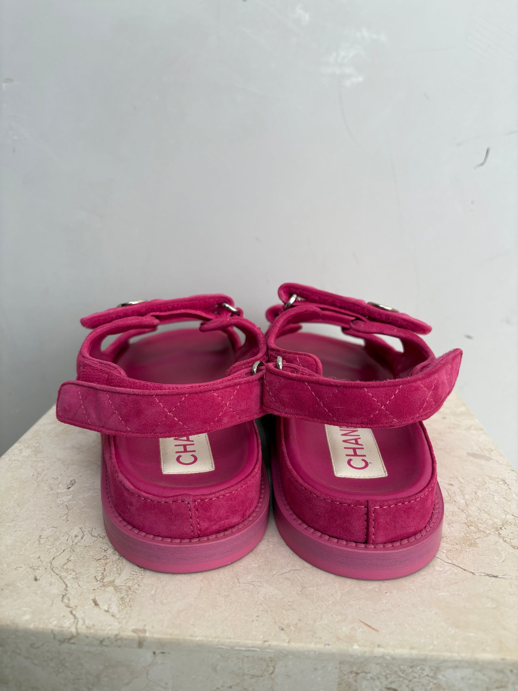 Chanel Pink Suede Quilted Dad Sandals, 40.5C