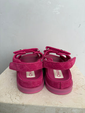 Chanel Pink Suede Quilted Dad Sandals, 40.5C