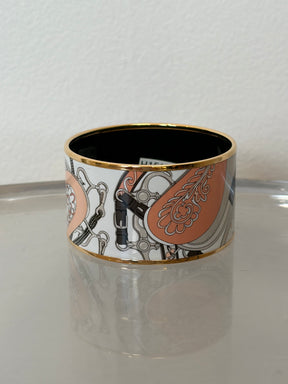 Hermès Floral and Paisley Enamel Wide Bracelet with Rose Gold, XS