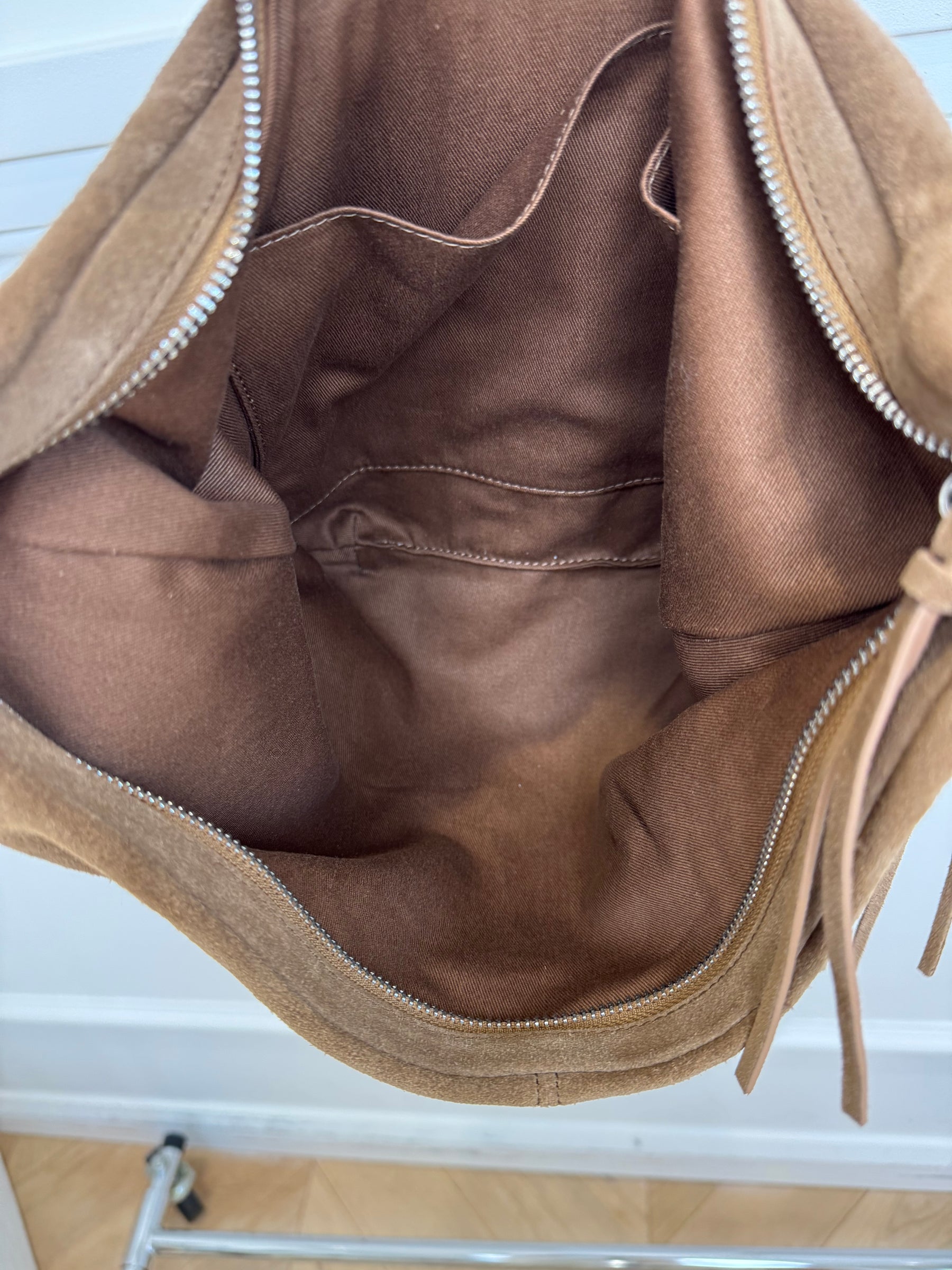 Maje Brown Suede Fringed Crossbody Bag