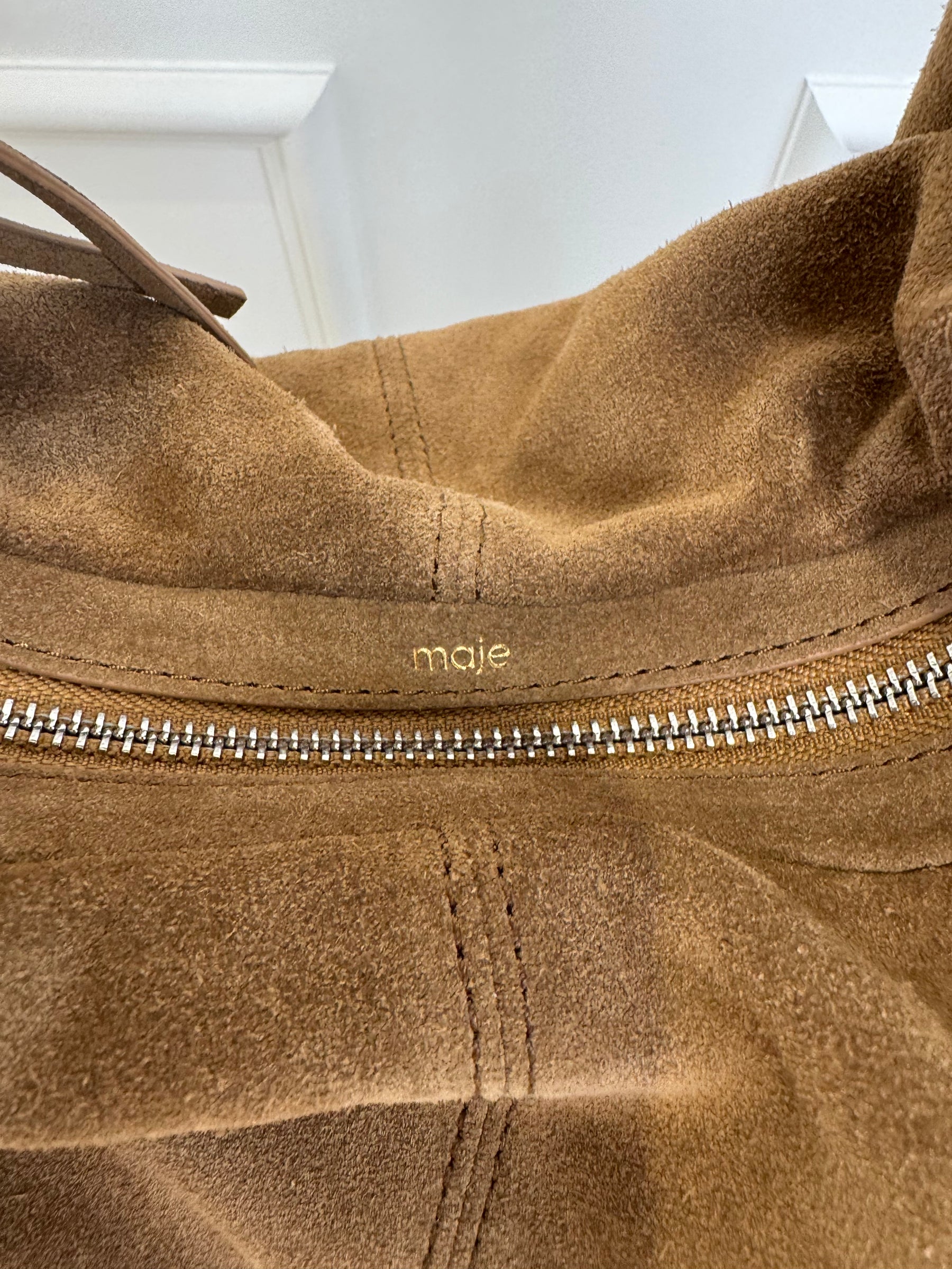 Maje Brown Suede Fringed Crossbody Bag