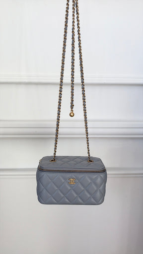 Chanel Grey Lambskin Leather Pearl Crush Vanity Bag