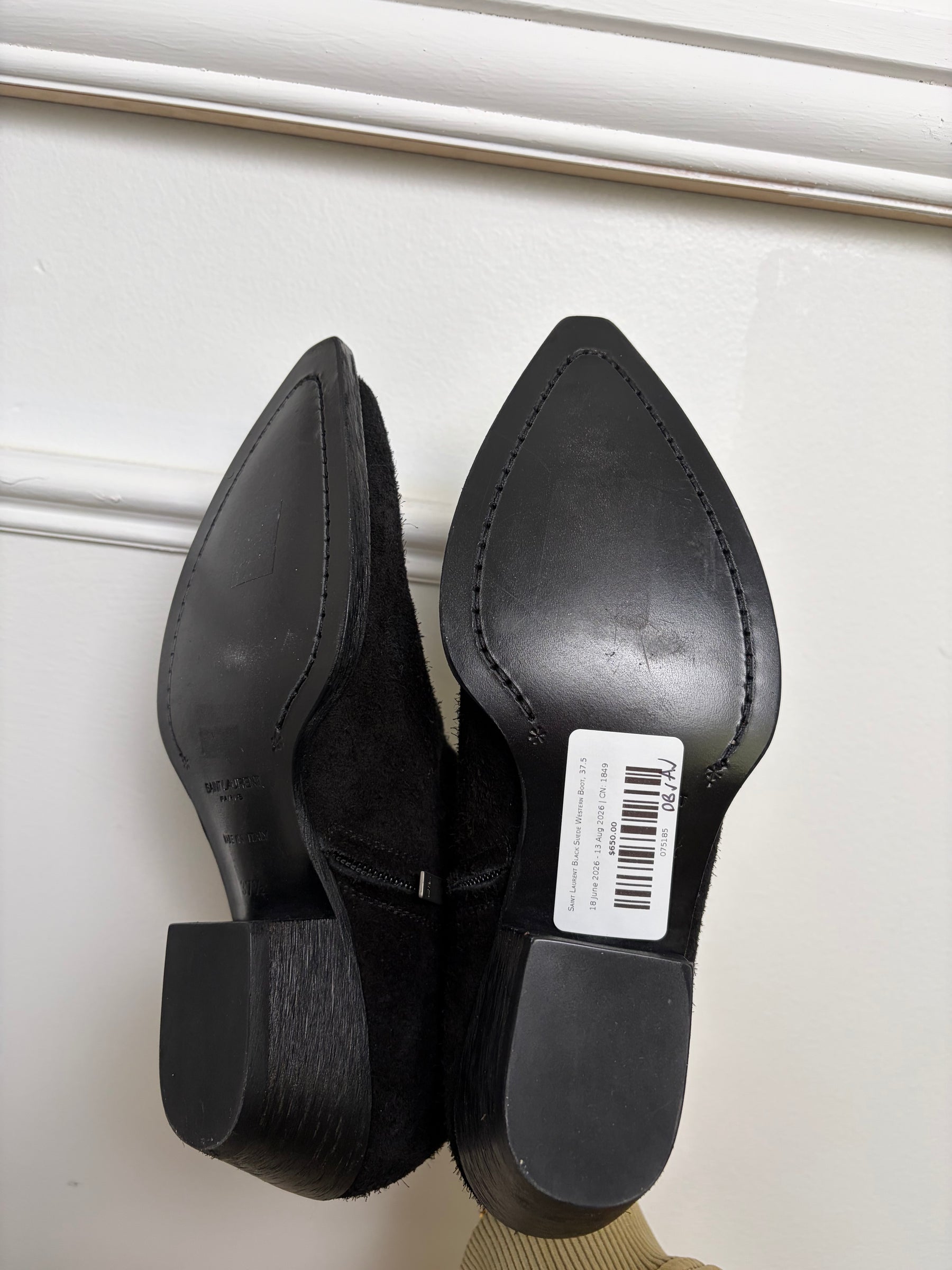 Saint Laurent Black Suede Western Boot, 37.5