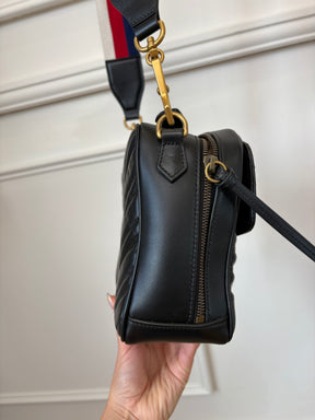 Gucci Black Chevron Leather Marmont Top Handle Satchel Bag