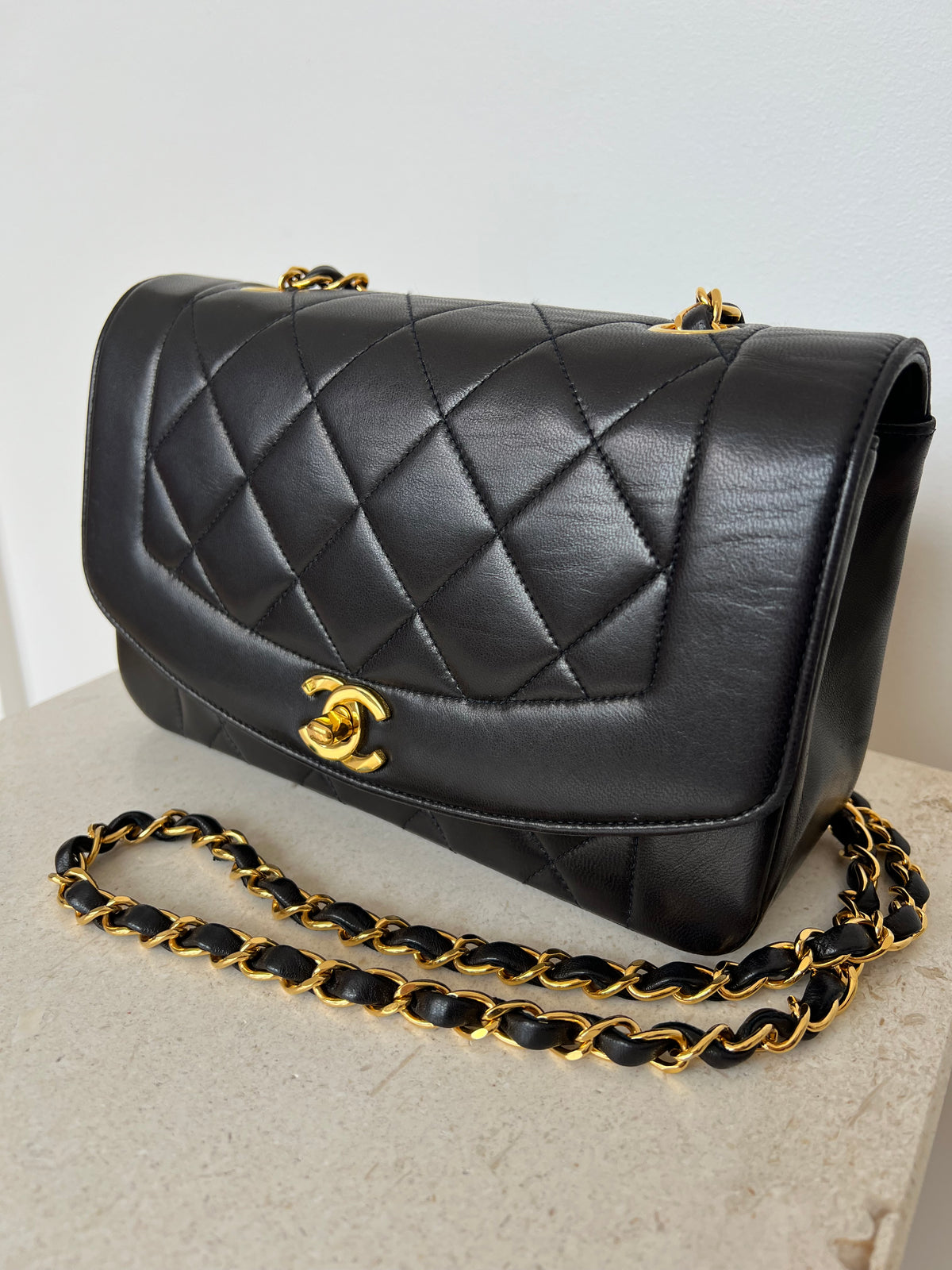 Chanel Black Lambskin Small Diana Flap Bag