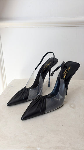 Saint Laurent Black Leather and PVC Slungback Pumps, 40