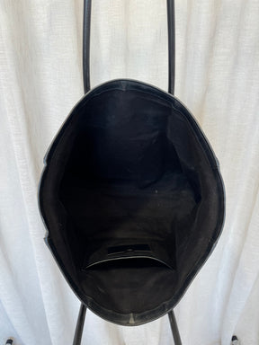 Balmain Khaki Canvas and Black Leather Logo Tote