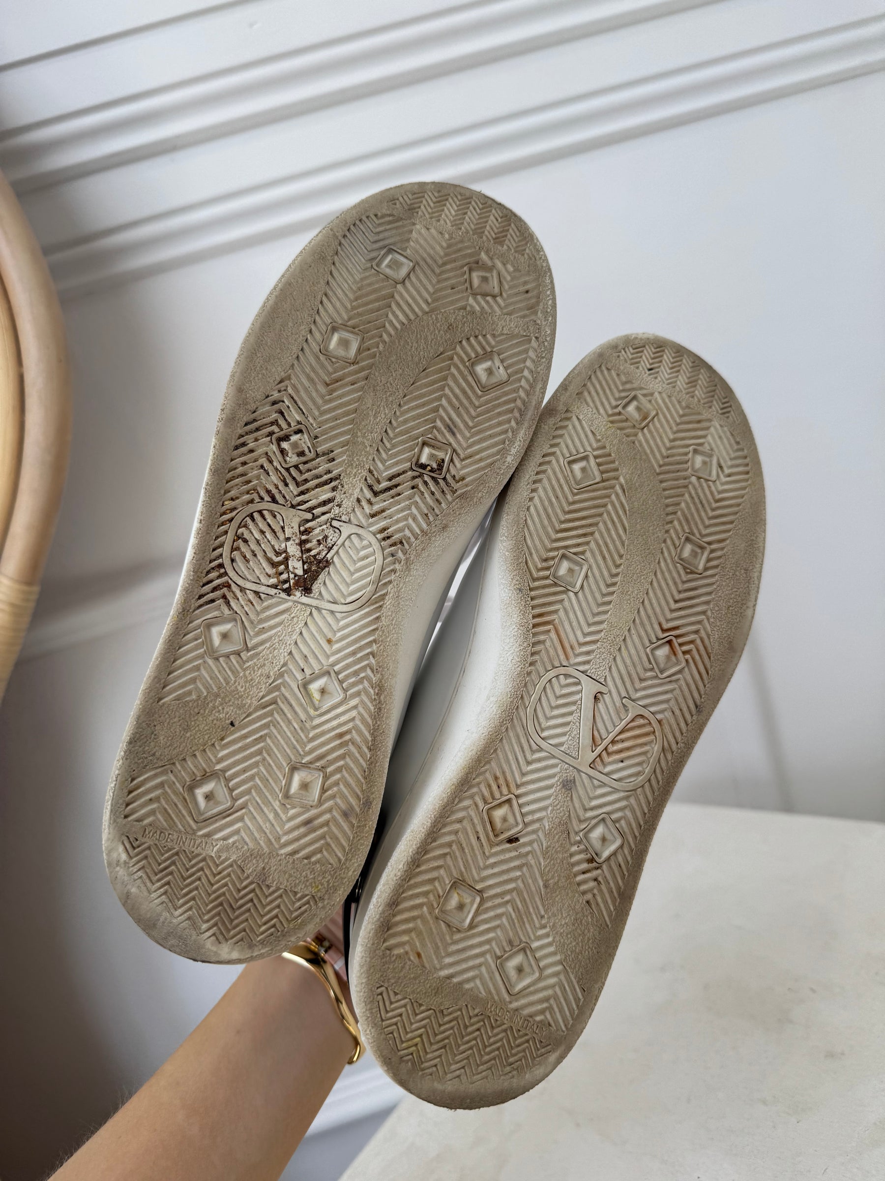 Valentino White Perforated Logo Sneakers, 37.5