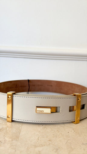 Fendi Ecru Belt With Gold Hardware, 85/34