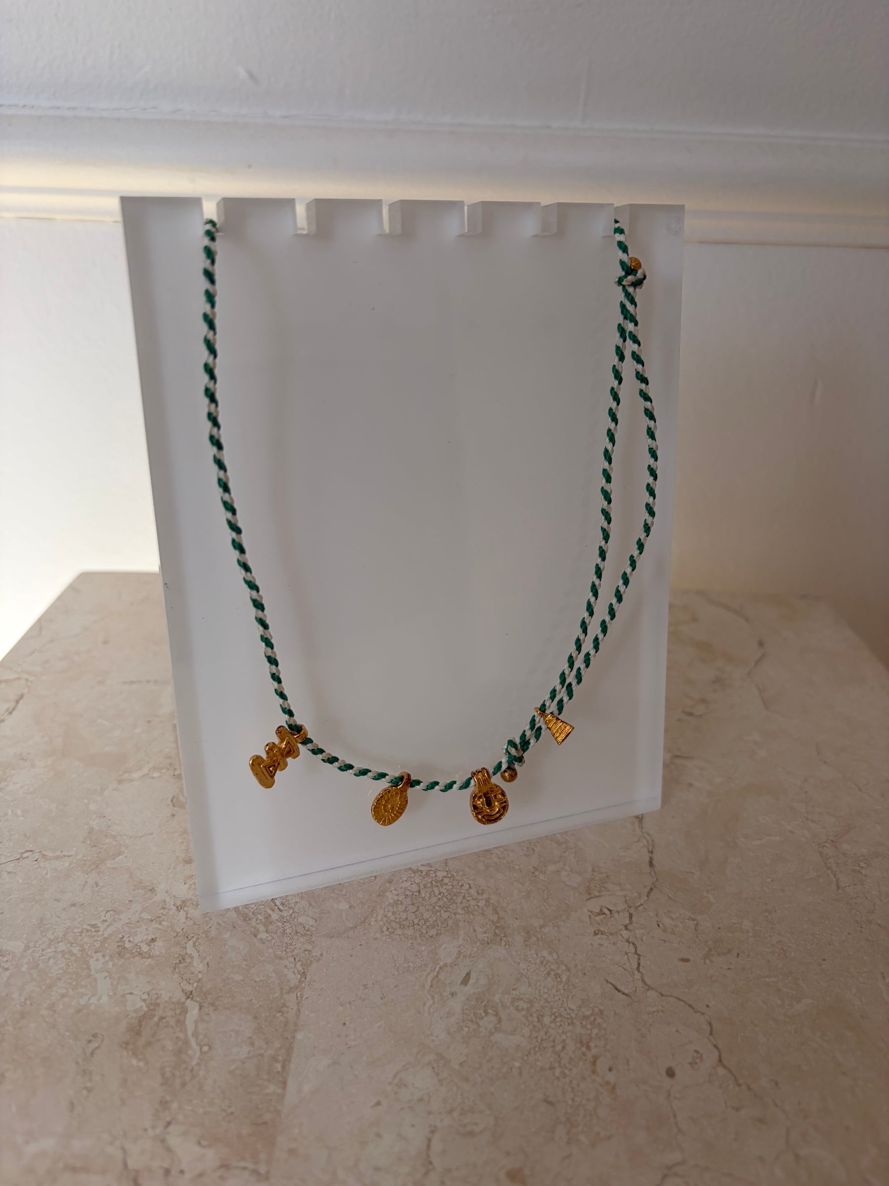 Lucy Folk Green and White Rope Charm  Ocean Familia Necklace
