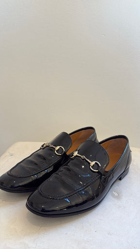Gucci Black Pantent Loafers, 39