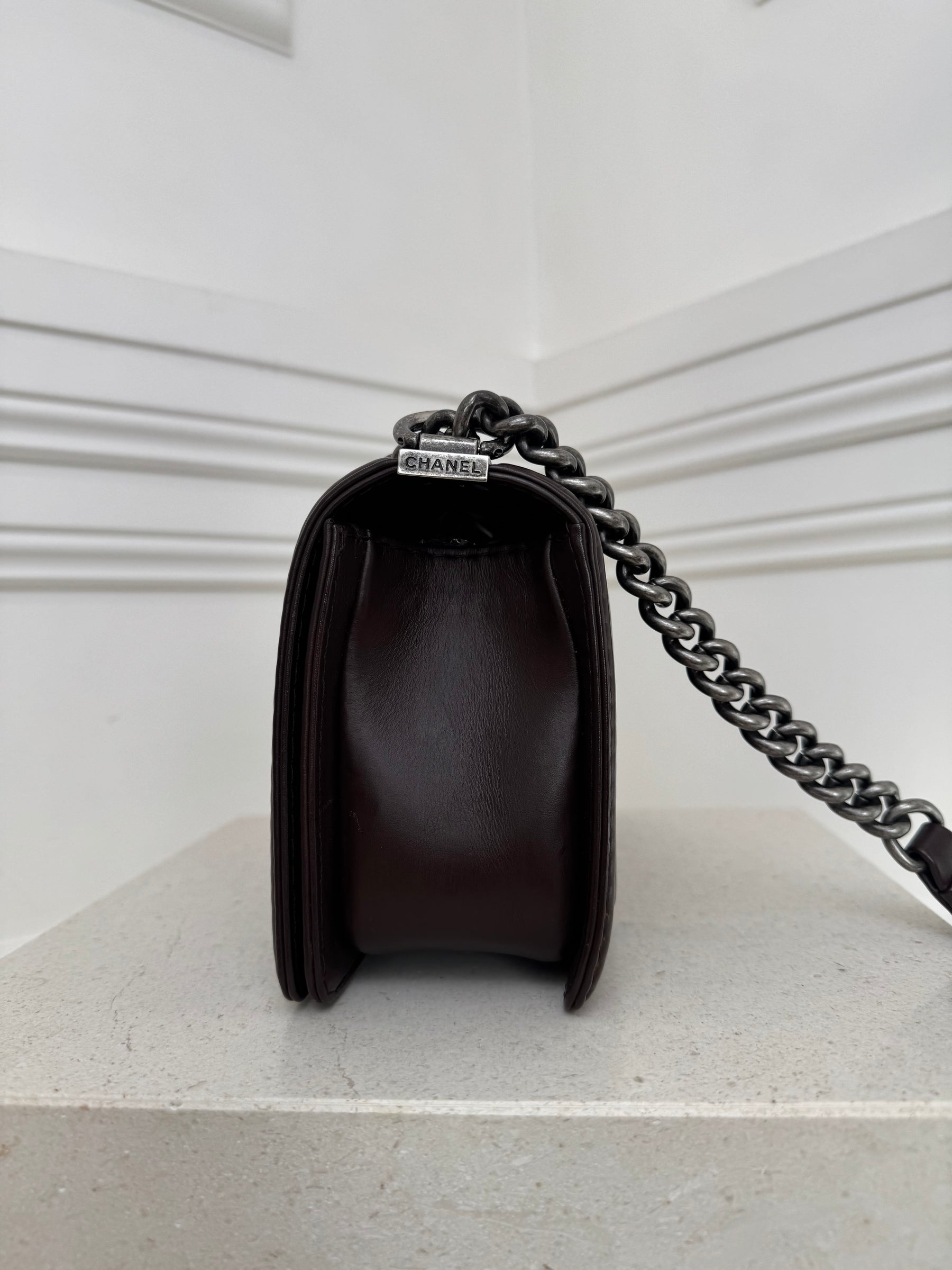 Chanel Dark Brown Leather Medium Boy Bag
