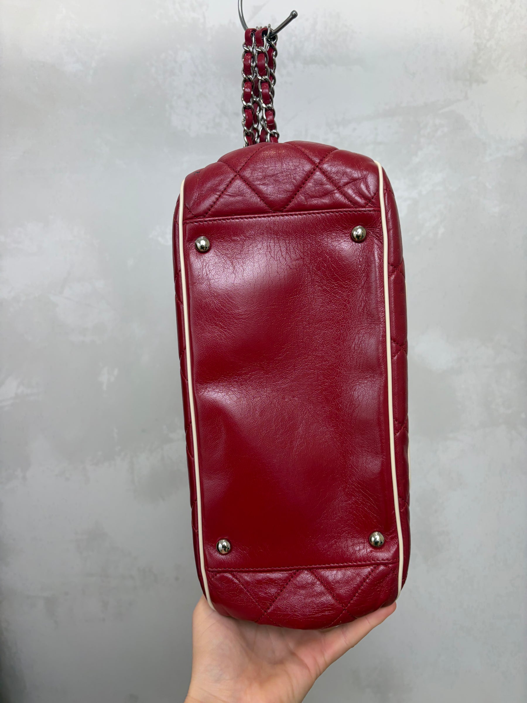 Chanel Burgundy Leather East West Accordian Flap Bag