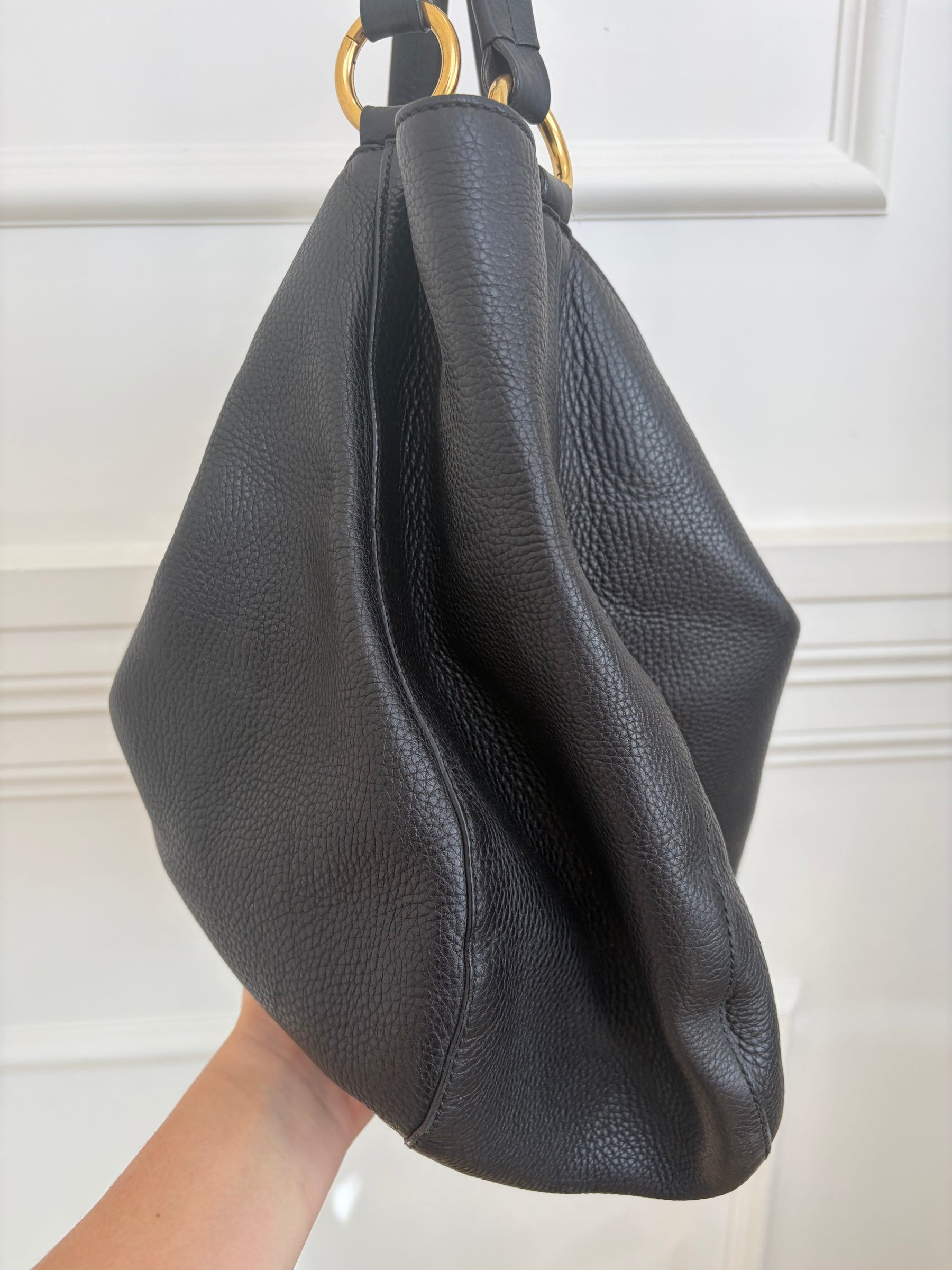 Gucci Black Leather Interlocking G Hobo Bag