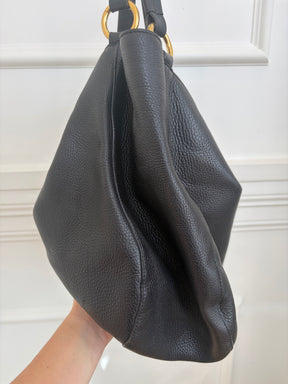 Gucci Black Leather Interlocking G Hobo Bag