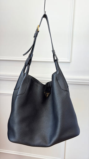 Prada Grained Leather Hobo Bag Black