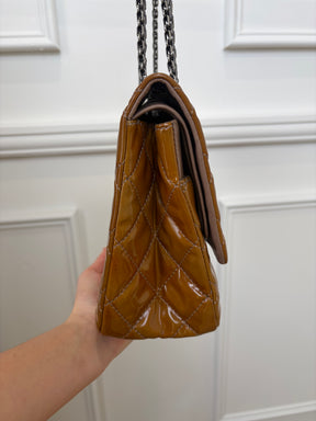 Chanel Reissue 2.55 Patent Bag Silver Hardware In Whiskey