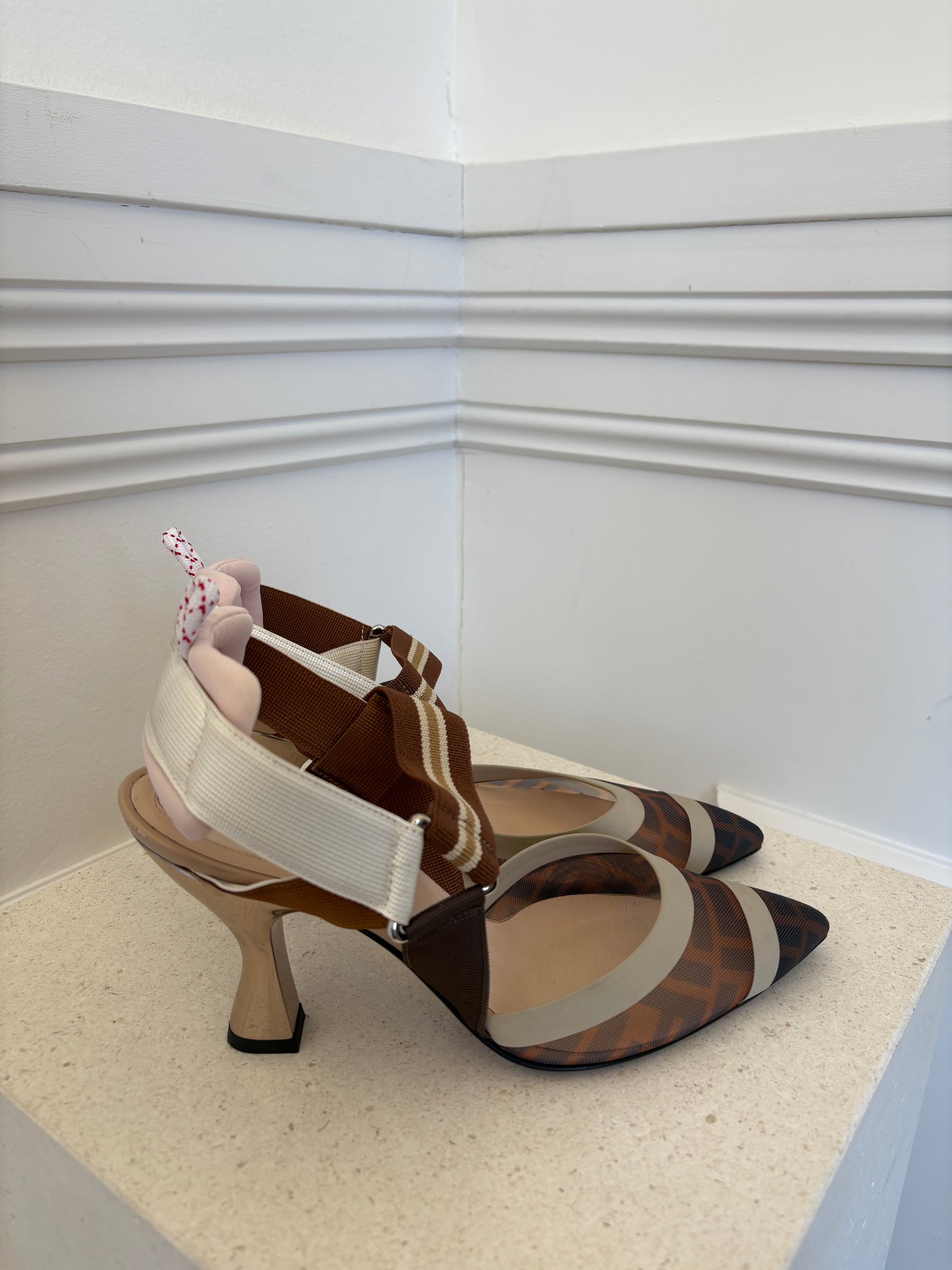 Fendi Brown Mesh Monogram Colibri Heels, 37.5