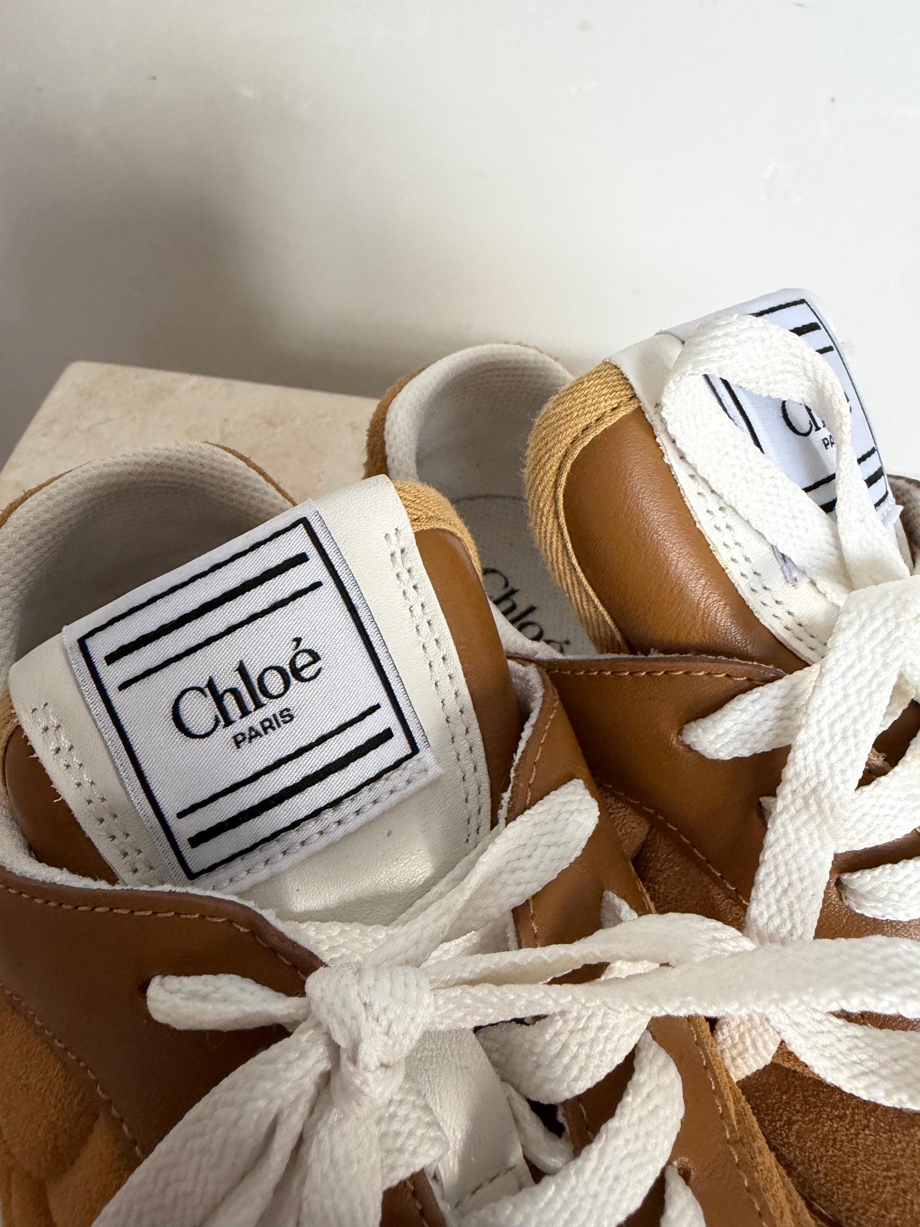 Chloé Tan Suede Kick Logo Sneakers, 39