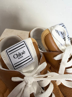 Chloé Tan Suede Kick Logo Sneakers, 39