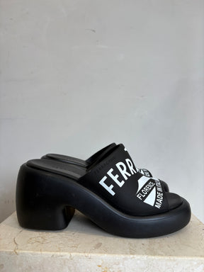 Ferragamo Black Rubber Mules, 7M