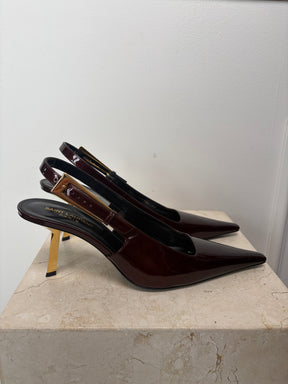 Saint Laurent Deep Burgundy Patent Slingback Pumps, 40