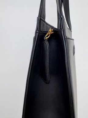 Chanel Black Leather Logo Top Handle Shoulder Bag