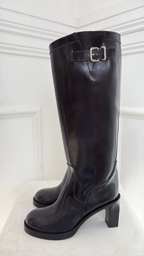 Tod's Black Leather Heeled Riding Boots, 40