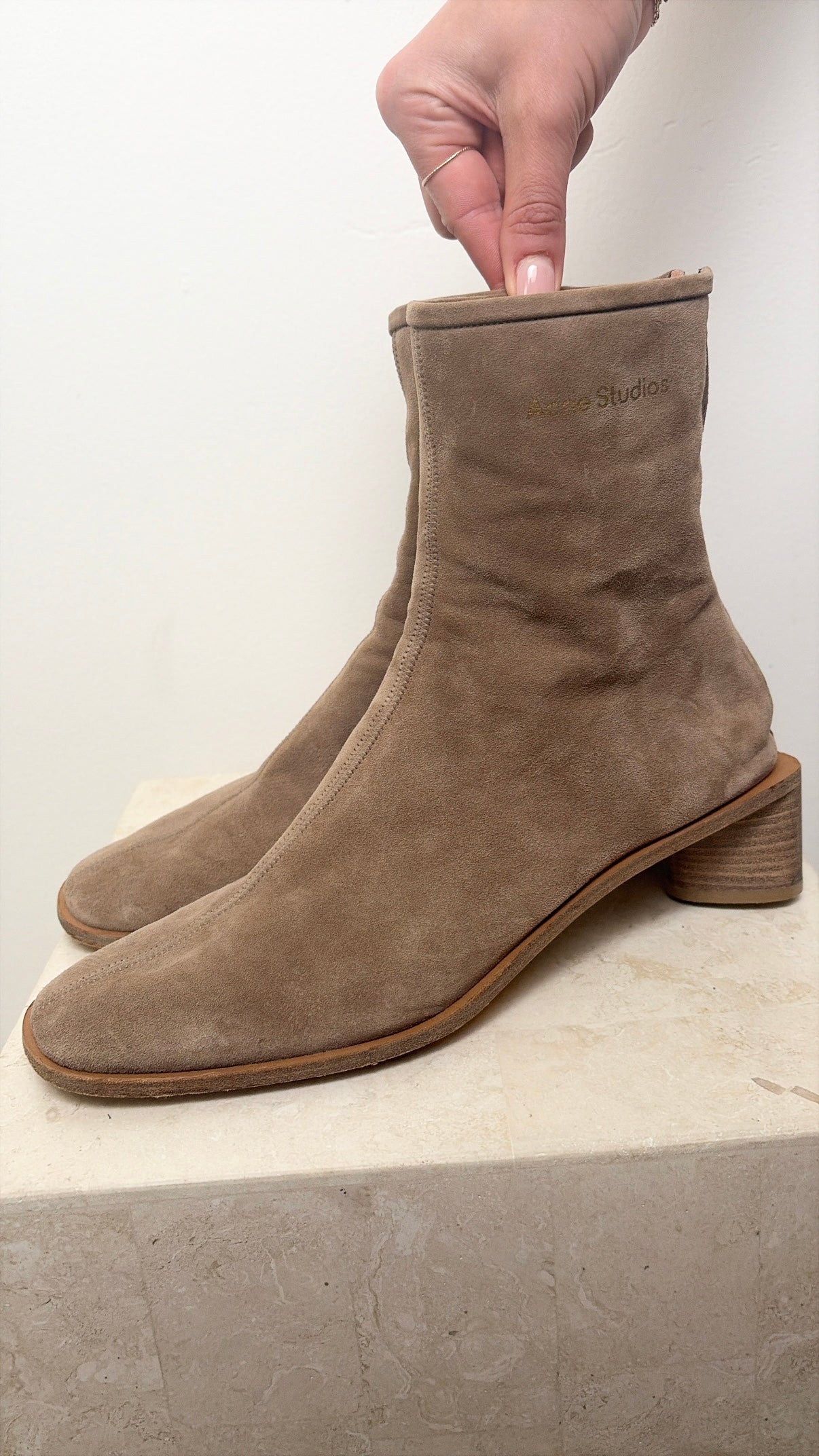 Acne Studios Taupe Suede Round Toe Ankle Boot, 41