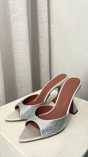 Amina Muaddi Caroline Crystal Mules Light Grey, 37