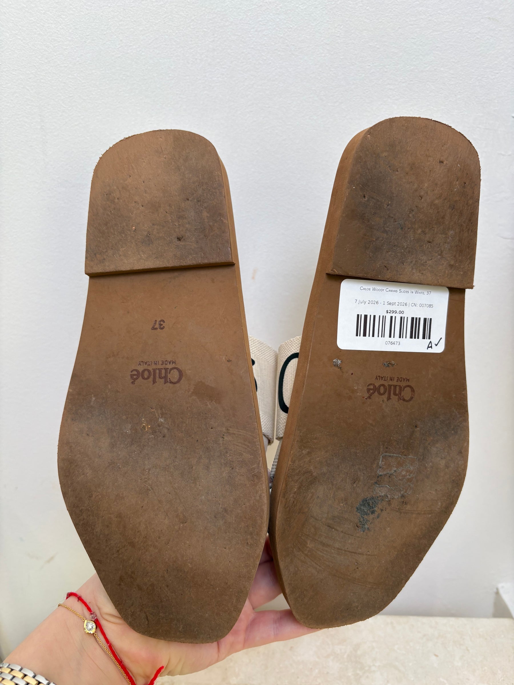 Chloe Woody Canvas Slides In White, 37