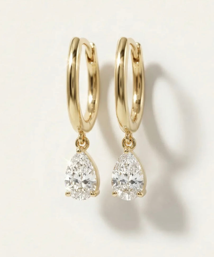 Goldie Paris 10K Yellow Gold & Diamonds Gold Hoop with Pear Drop - Pair