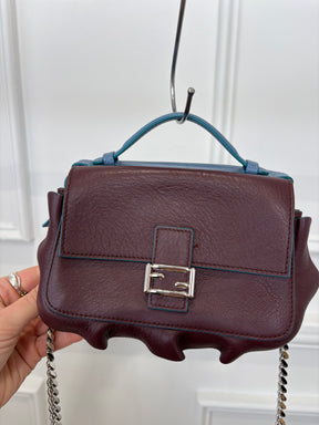 Fendi Blue and Burgundy Leather Double Sided Wave Baguette