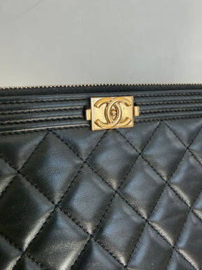 Chanel Black Quilted Leather Medium Boy Pouch