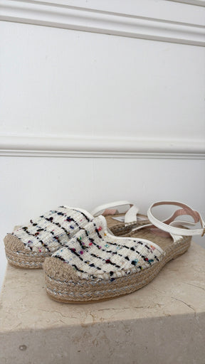 Oscar de la Renta Cream Multi Tweed Ankle Tie Espadrille, 40