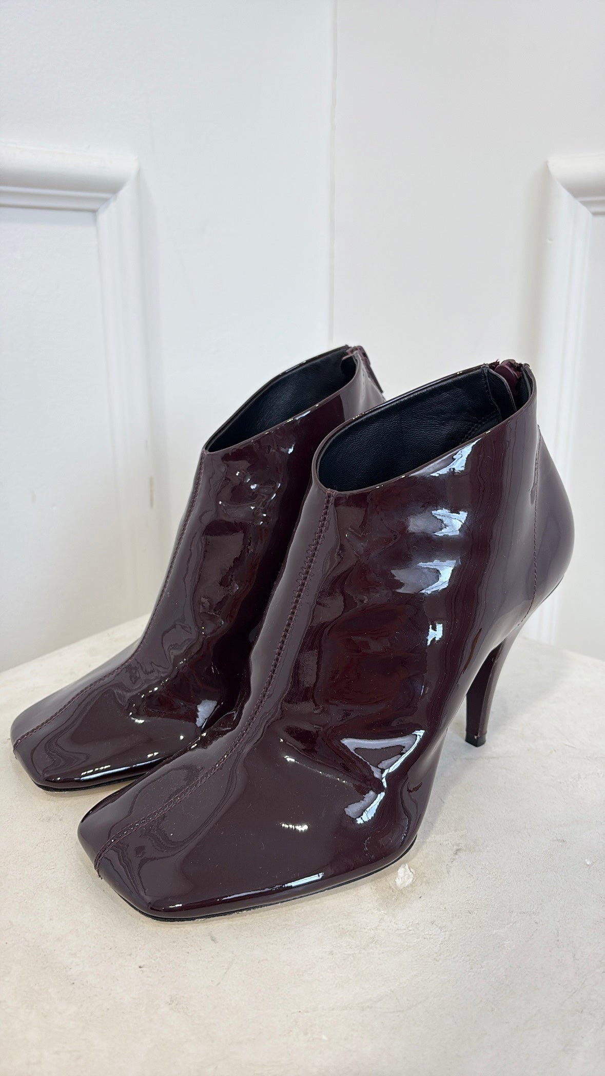 Phoebe Philo Aubergine Patent Square Toe Heeled Boot, 39
